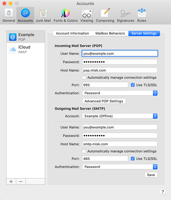 outgoing mail server mac mail offline